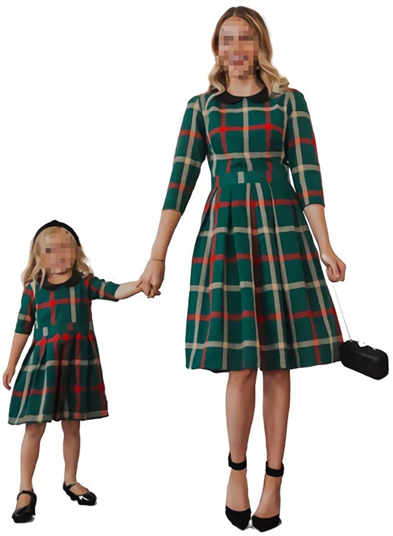 Family Matching Mommy And Me Half Sleeve Plaid Dresses