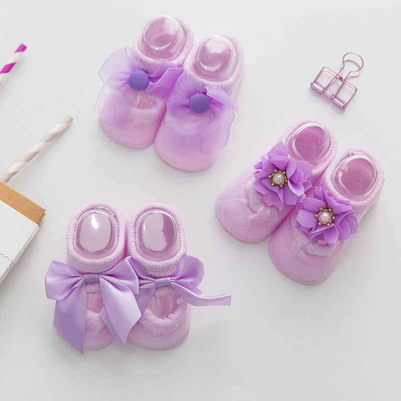 Newborn Baby Lace Flower Cotton Anti-Slip Kids Floor Socks