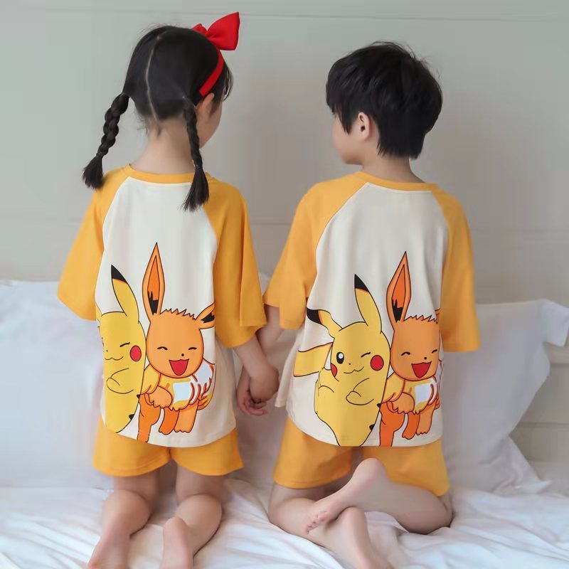 Kid Boys Girls Home Suit Pajamas Summer Thin Pure Cotton Short Sleeve Pajamas
