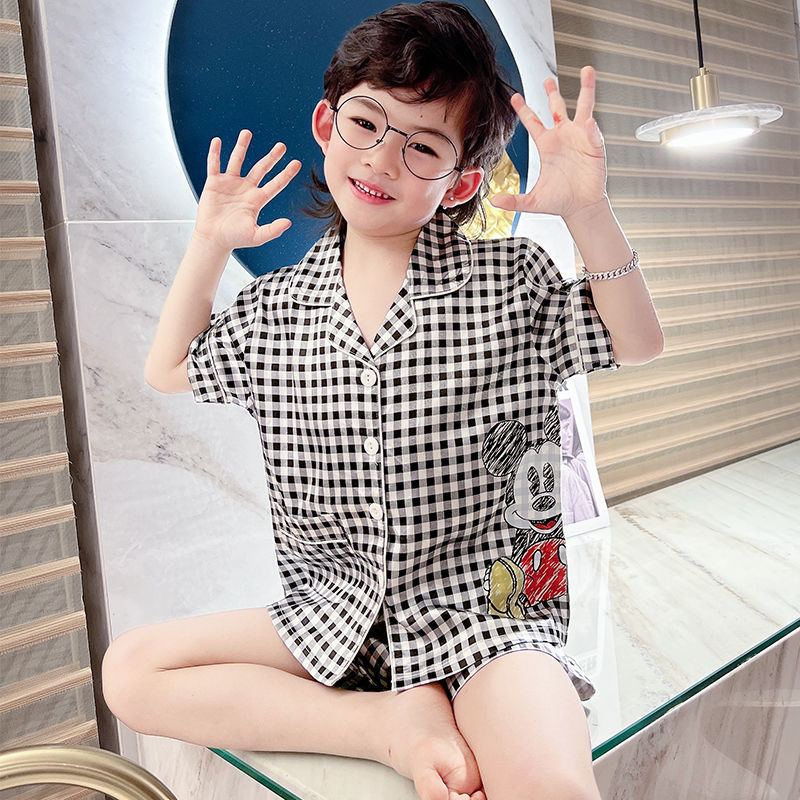 Kid Boys Home Ice Silk Pajamas Summer Thin Short Sleeve Suit Set