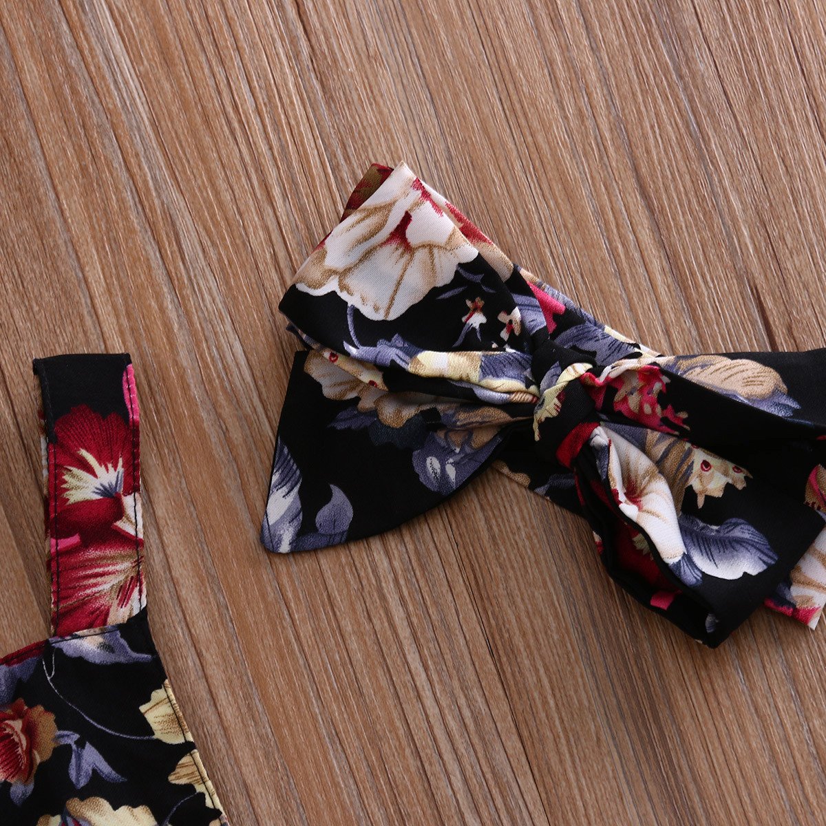 Baby Girls Flower Print Ruffles Romper Sleeveless 2 Pcs