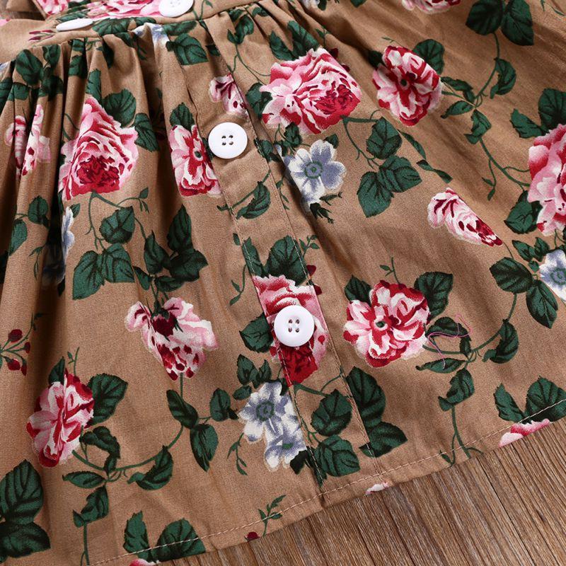 Baby Girl O-Neck Short Sleeve Ruffle Floral Suspender 2 Pcs Sets