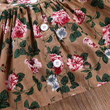 Baby Girl O-Neck Short Sleeve Ruffle Floral Suspender 2 Pcs Sets
