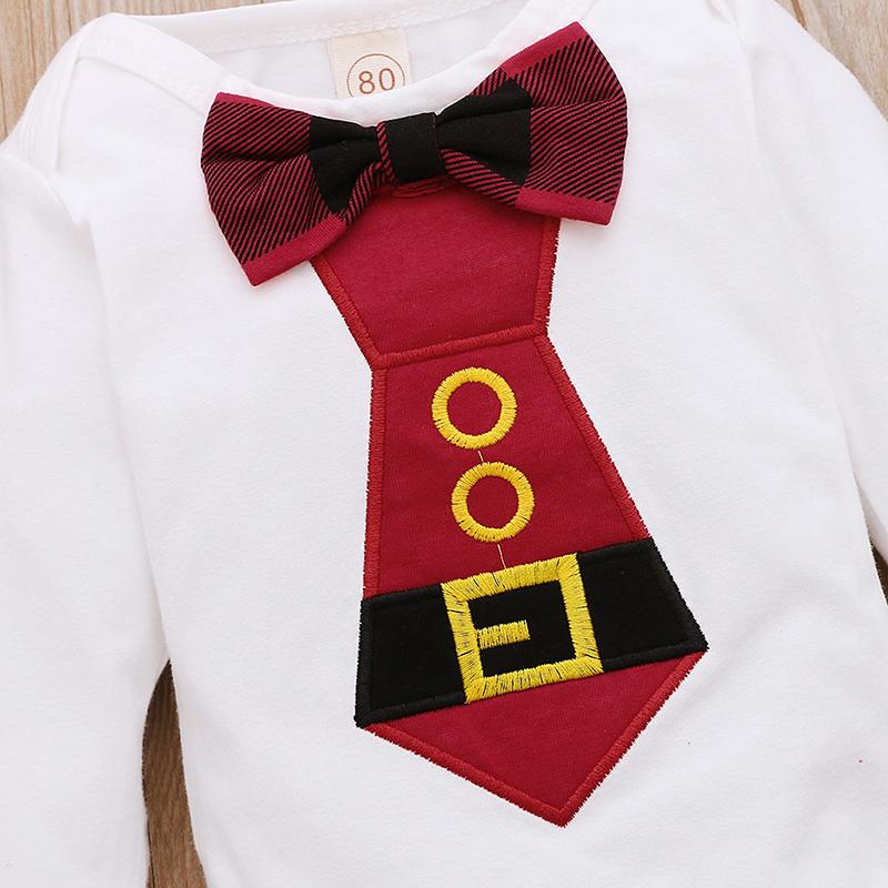 Baby Boy Girl White Long Sleeve Bow Tie Plaid 2 Pcs Set