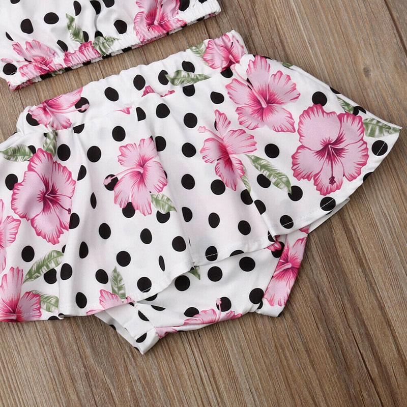 Baby Girl Flower Print Polka Dot Off Shoulder Tops Shorts 2pcs Sets