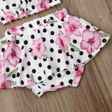 Baby Girl Flower Print Polka Dot Off Shoulder Tops Shorts 2pcs Sets