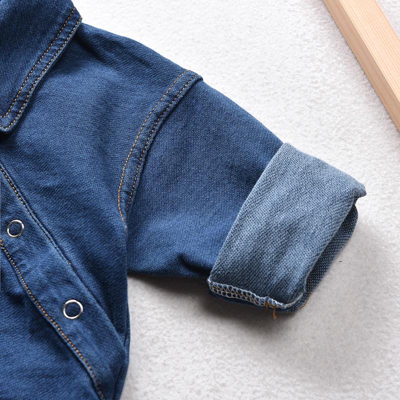 Baby Boy Girl Long Sleeve Denim Jumpsuit Oblique Romper