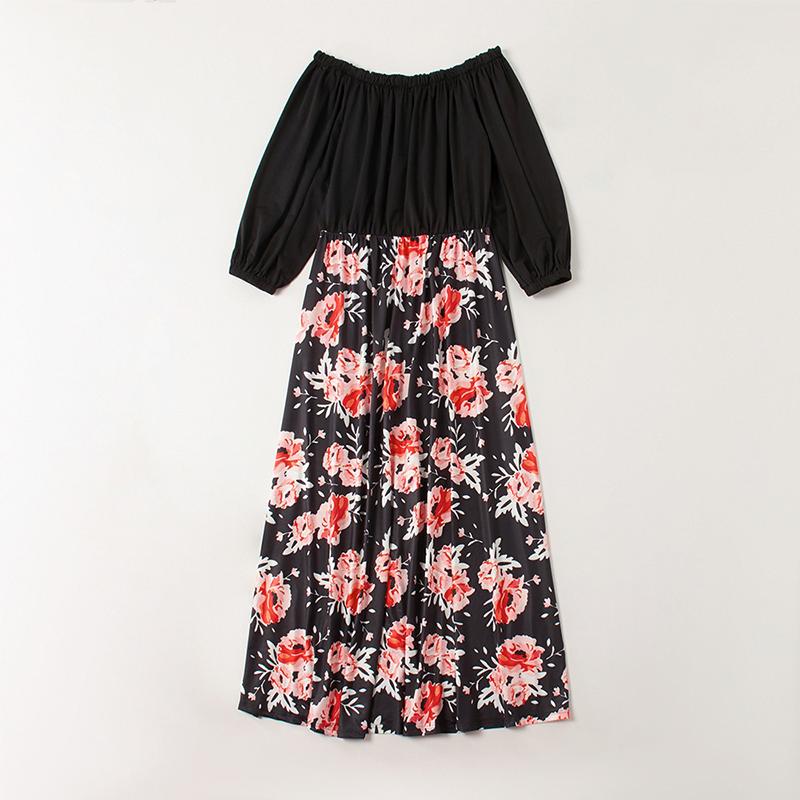 Family Matching Mommy and Me Off Shoulder Long-Sleeved Stitching Floral Dress