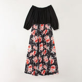 Family Matching Mommy and Me Off Shoulder Long-Sleeved Stitching Floral Dress