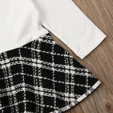 Toddler Baby Girl Long Sleeve Plaid Stitching Dress Set 2 Pcs