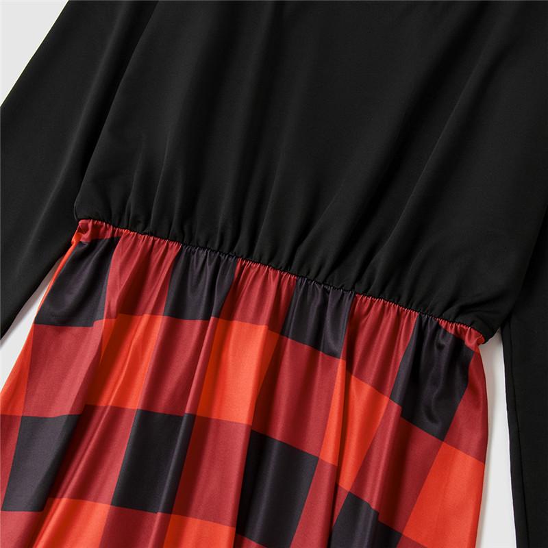 Family Matching Mommy and Me Long-sleeve Plaid Stitching Dress