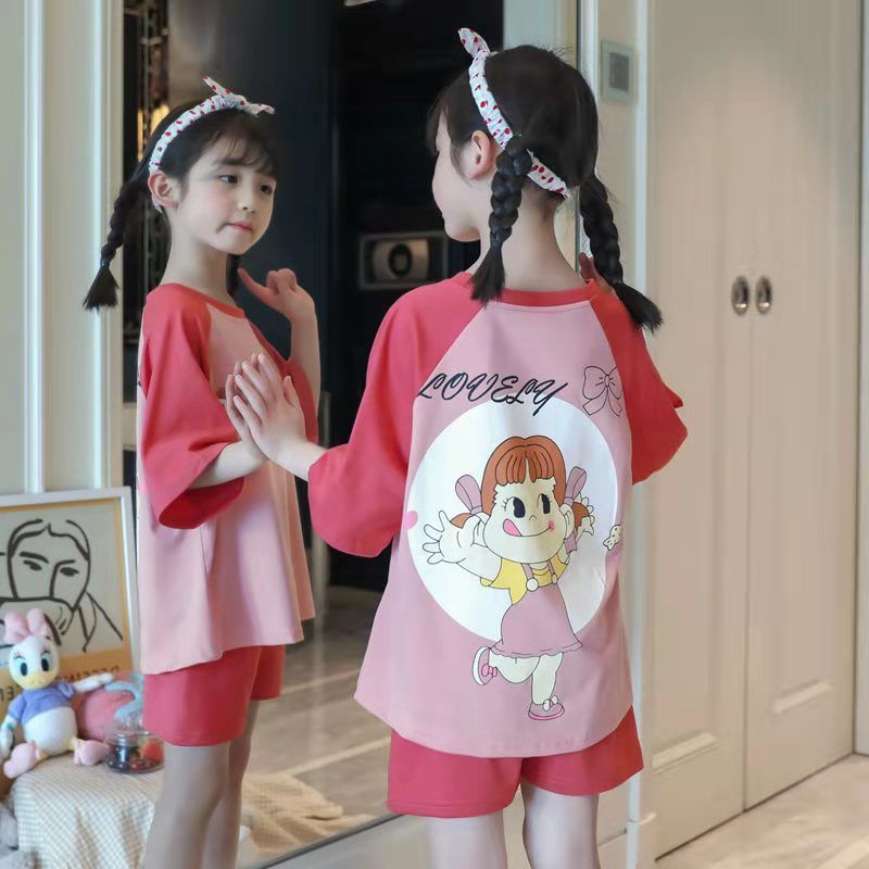 Kid Boys Girls Home Suit Pajamas Summer Thin Pure Cotton Short Sleeve Pajamas