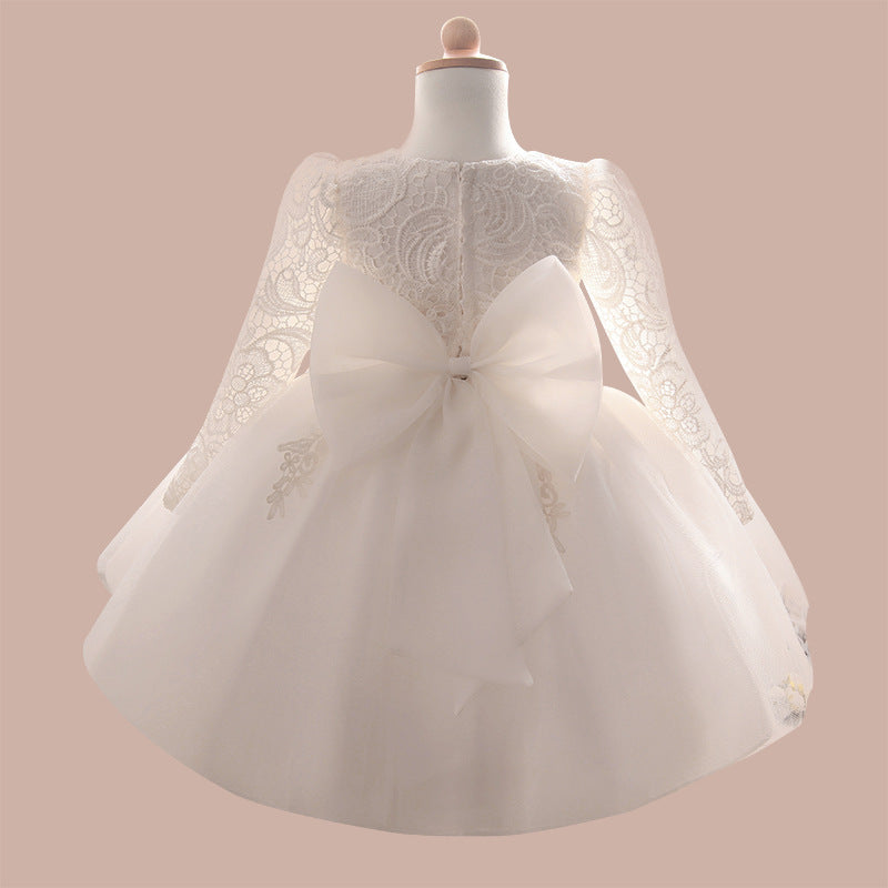 Toddler Girl Christening Winter Princess Long Sleeve Flower Birthday Dress