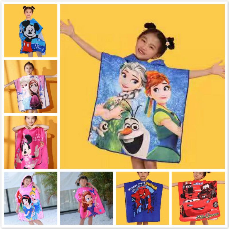 Kid Baby Cartoon Mermaid Hooded Bath Towels Cloak Quick Dry Absorbent Pajamas