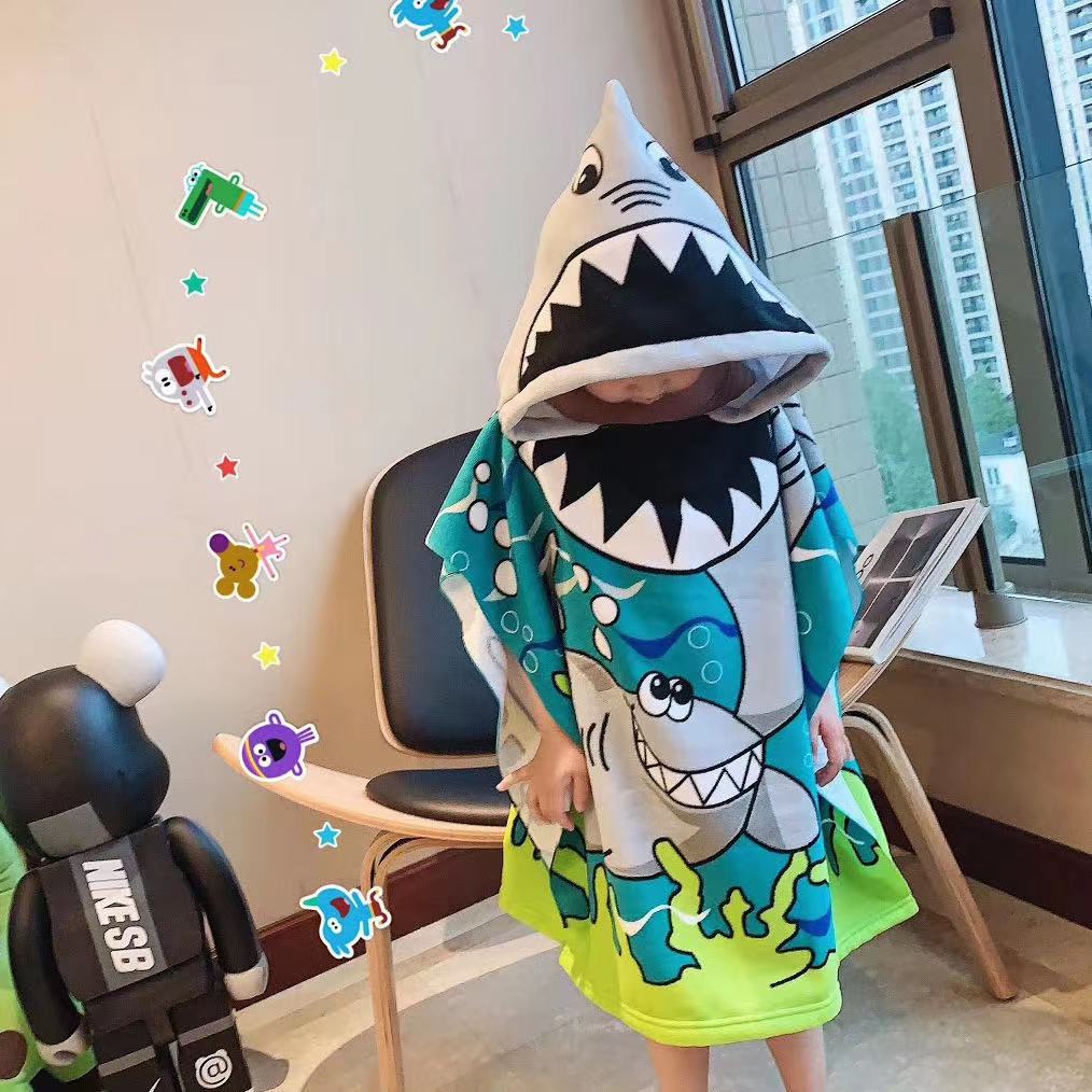 Kid Baby Cartoon Mermaid Hooded Bath Towels Cloak Quick Dry Absorbent Pajamas