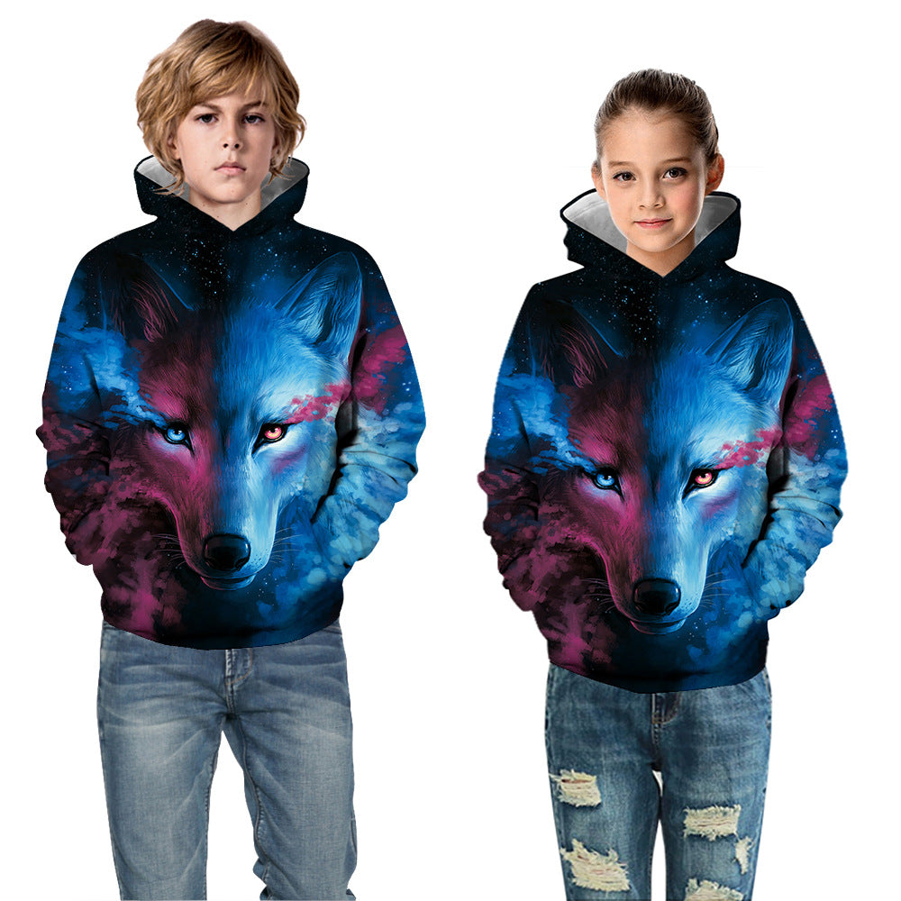 Kid Boy Girl Ice Fire Wolf Pullover Hoodie Casual Sportswear
