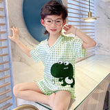 Kid Boys Home Ice Silk Pajamas Summer Thin Short Sleeve Suit Set
