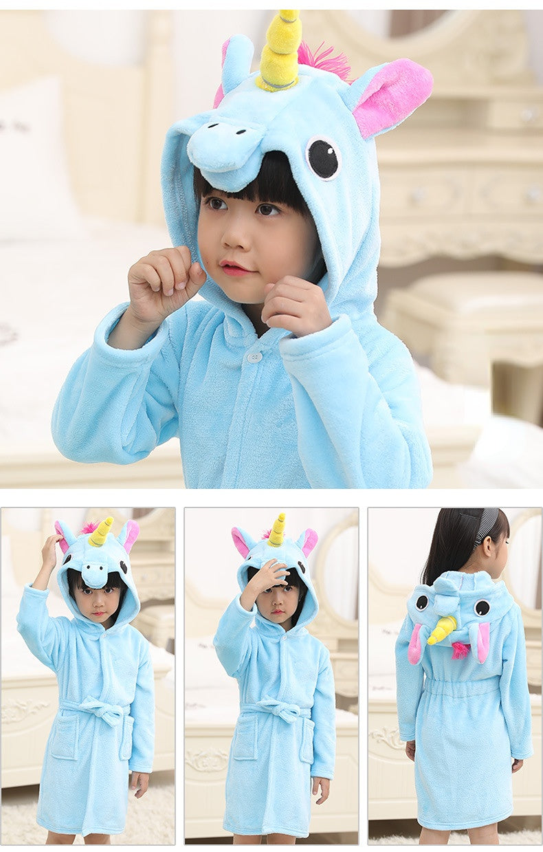 Kid Girl Flannel Pegasus Bathrobe Animal Gown Rainbow Cartoon Pajamas