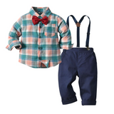 Kids Boys Plaid Spring and Autumn Long Sleeve 3 Pcs Suit
