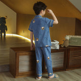 Kid Boys Home Suit Summer Cotton Thin Wicking Short Sleeve Pajamas