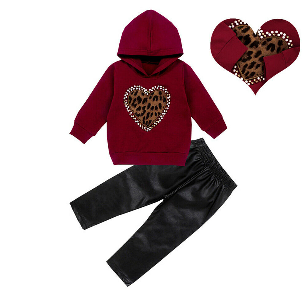 Toddler Kid Girl Clothes Set Love Heart Pearl 2 Pcs Outfits 6M-5Y