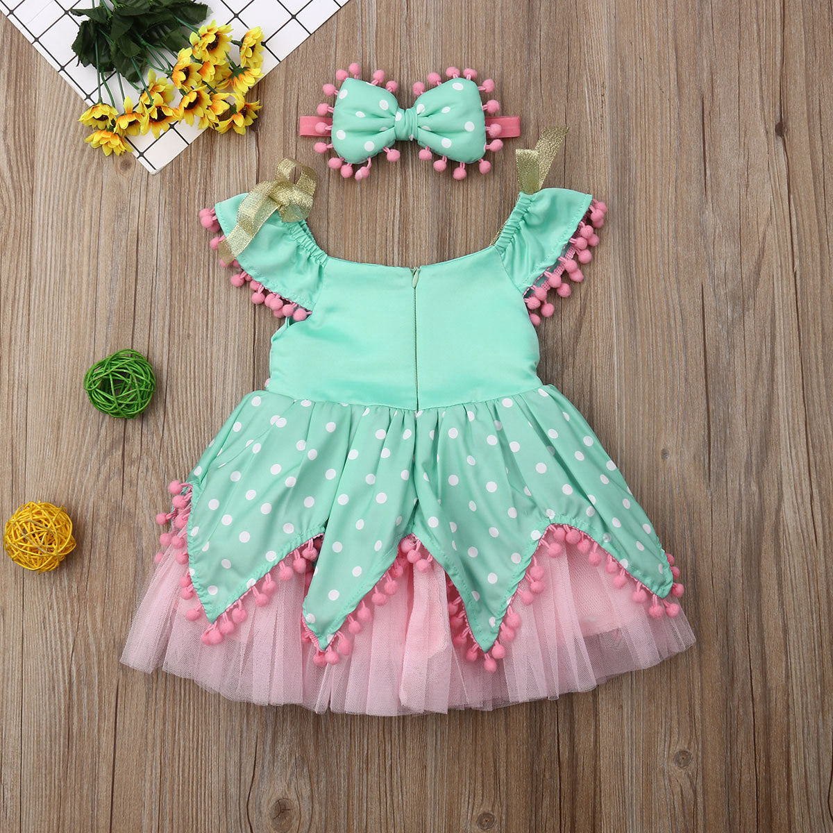 Kid Girl Princess Bow Pom Tulle Tutu Party Birthday Wedding Dress 6M-5Y - honeylives