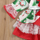 Toddler Baby Girl Santa Claus Flower Print Long Sleeve Lace Dress