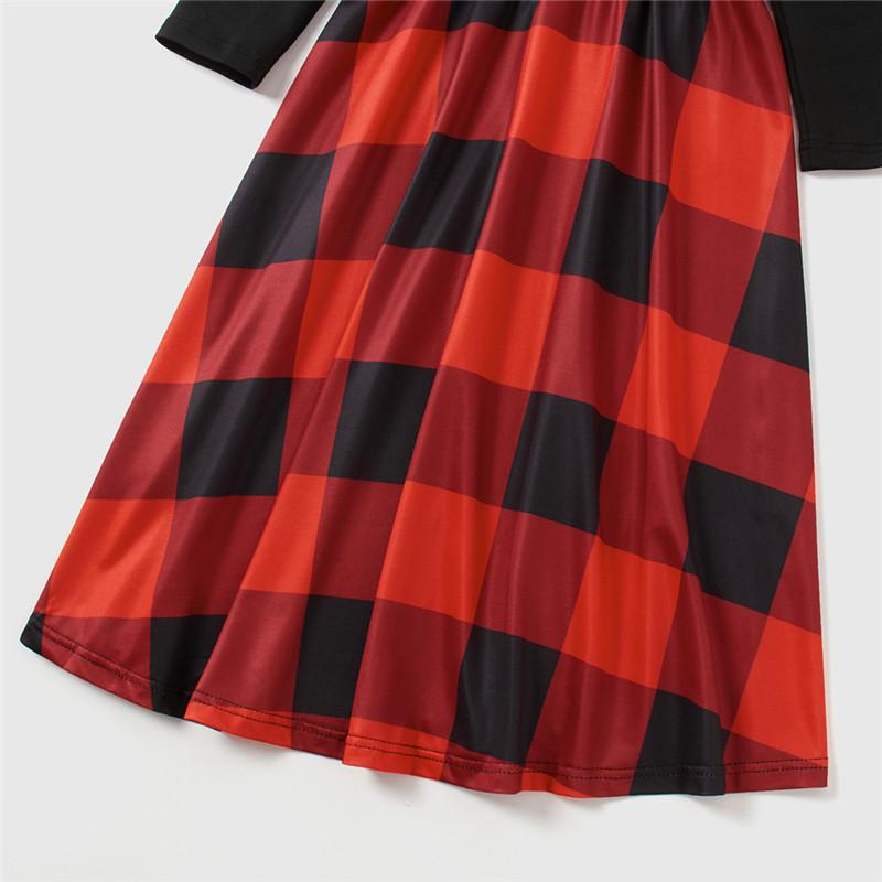 Family Matching Mommy and Me Long-sleeve Plaid Stitching Dress