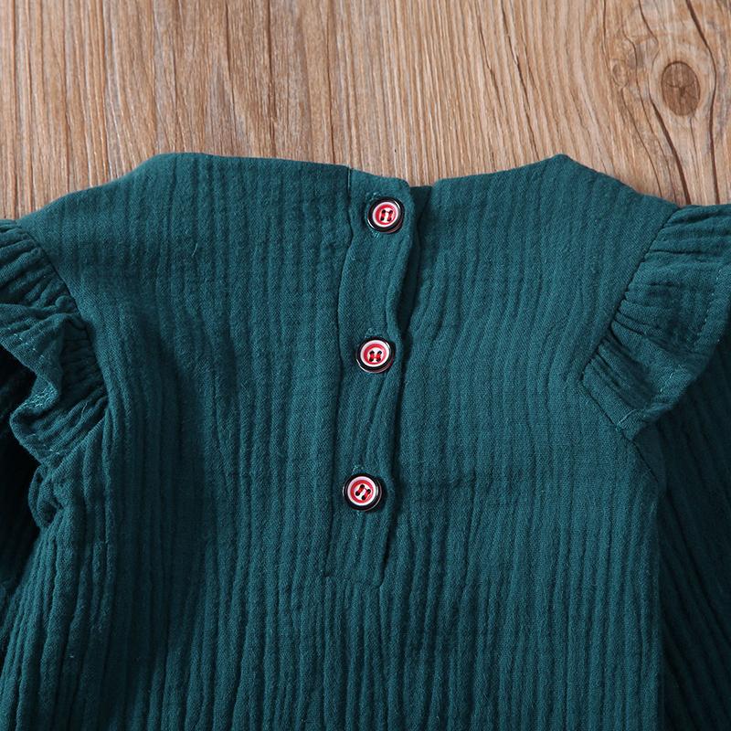 Baby Girl Cotton Linen Long Sleeve Embroidery Ruffle Romper