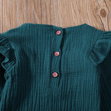 Baby Girl Cotton Linen Long Sleeve Embroidery Ruffle Romper