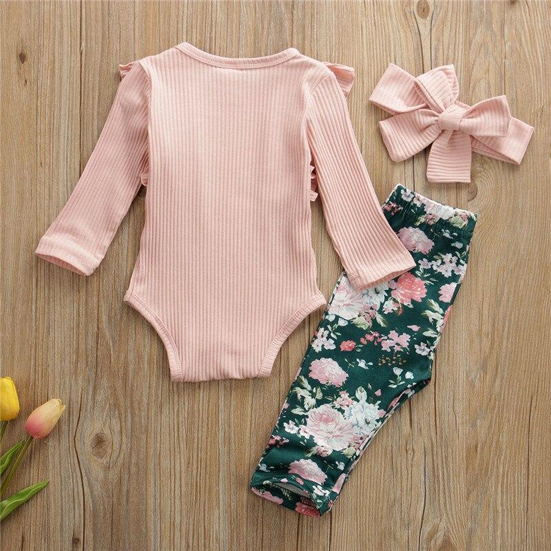 Baby Girls Knit Ruffle Long Sleeve 3Pcs Floral Sets