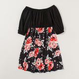Family Matching Mommy and Me Off Shoulder Long-Sleeved Stitching Floral Dress
