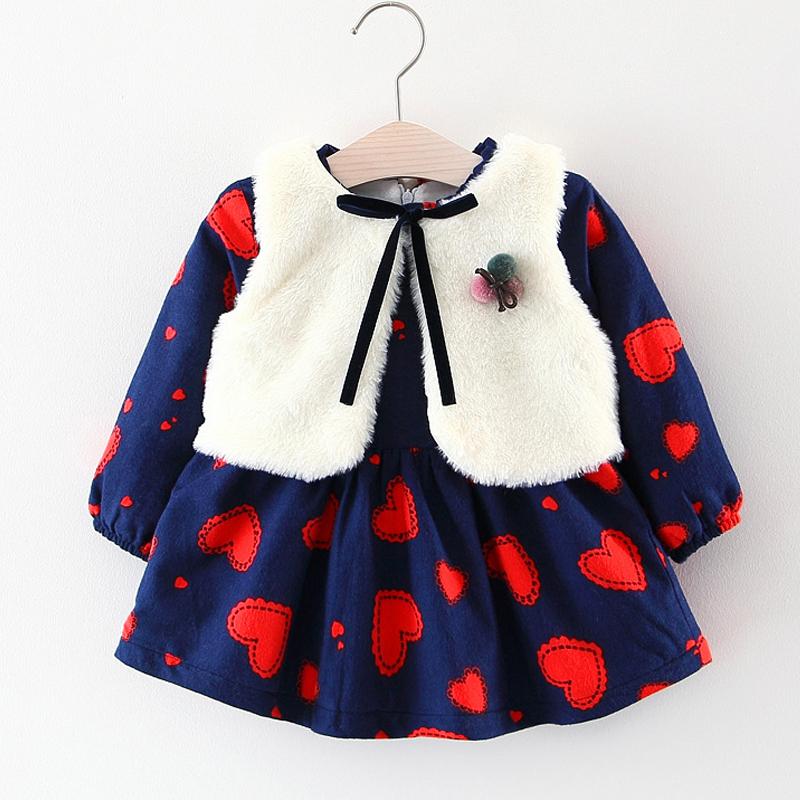 Baby Girl Floral Long Sleeve Flannelette Lining Thicken Dress 2 Pcs Sets
