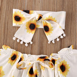 Baby Girl Off Shoulder Sunflower  Short Sleeve Romper 2 Pcs Set
