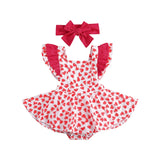 Baby Girl Heart Printed Sleeveless Dress Ruffle Valentine 2 Pcs Sets