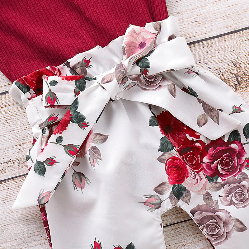 Baby Girl Knitting Ruffle Floral Valentine 3 Pcs Sets