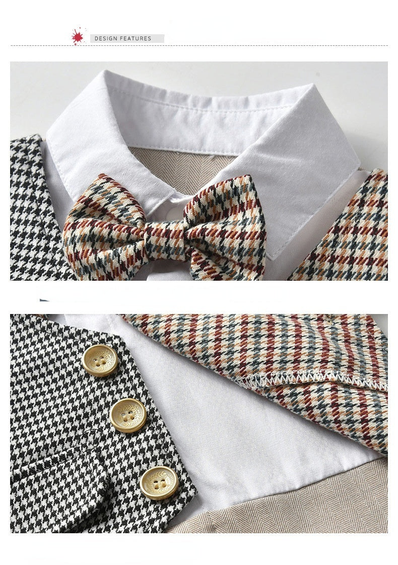 Boy Baby Harlequin Gentleman Short Sleeved Suit Romper