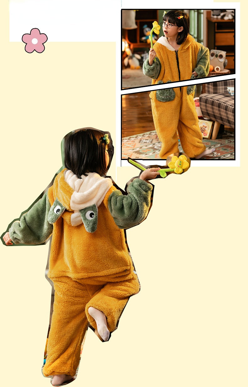 Kid Boy Thick Coral Velvet One-piece Cartoon Warm Flannel Pajamas