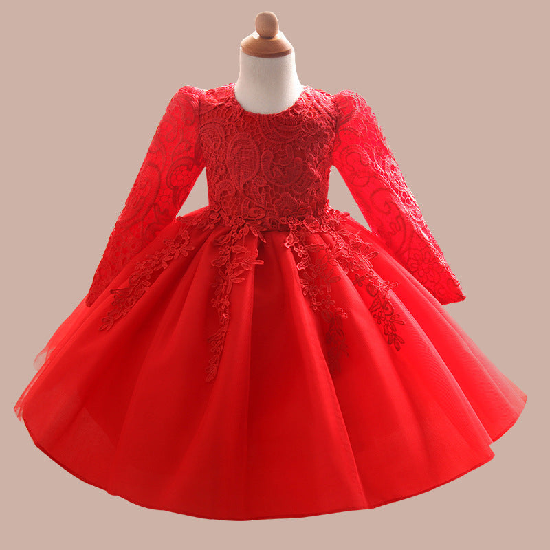 Toddler Girl Christening Winter Princess Long Sleeve Flower Birthday Dress