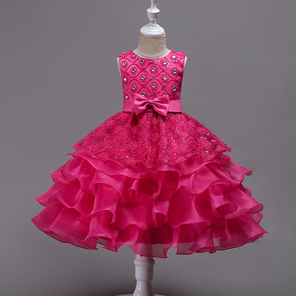 Kid Girl Princess Bodice Diamond Pompous Dresses