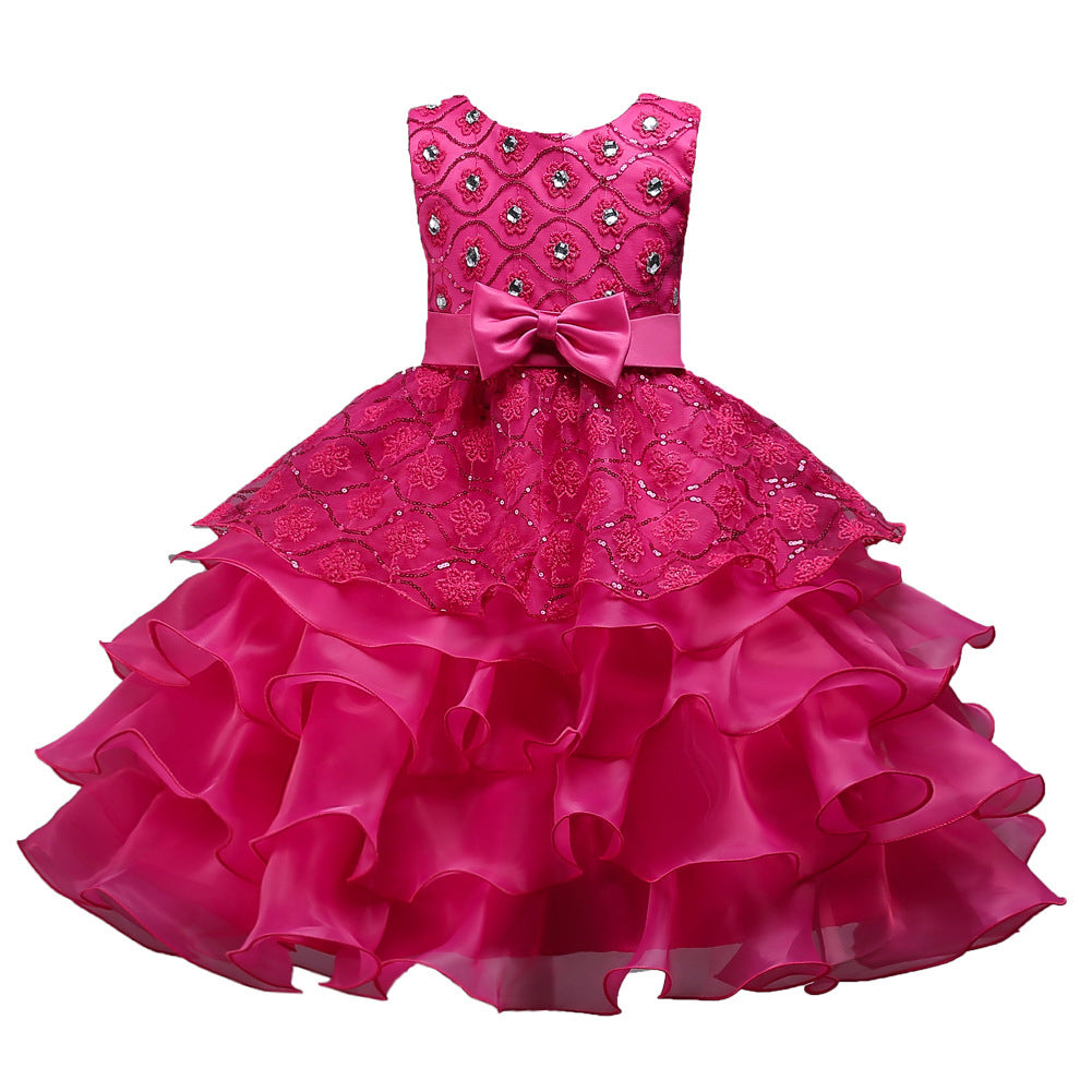 Kid Girl Princess Bodice Diamond Pompous Dresses