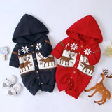 Baby Solid Hooded Long-sleeve Christmas Jumpsuit Romper