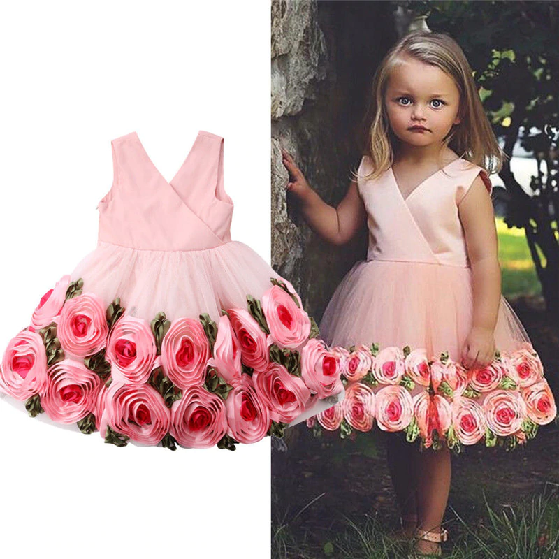 Toddler Kid Girls Flower Birthday Princess Rose Wedding Bridesmaid Dress 2-8T - honeylives