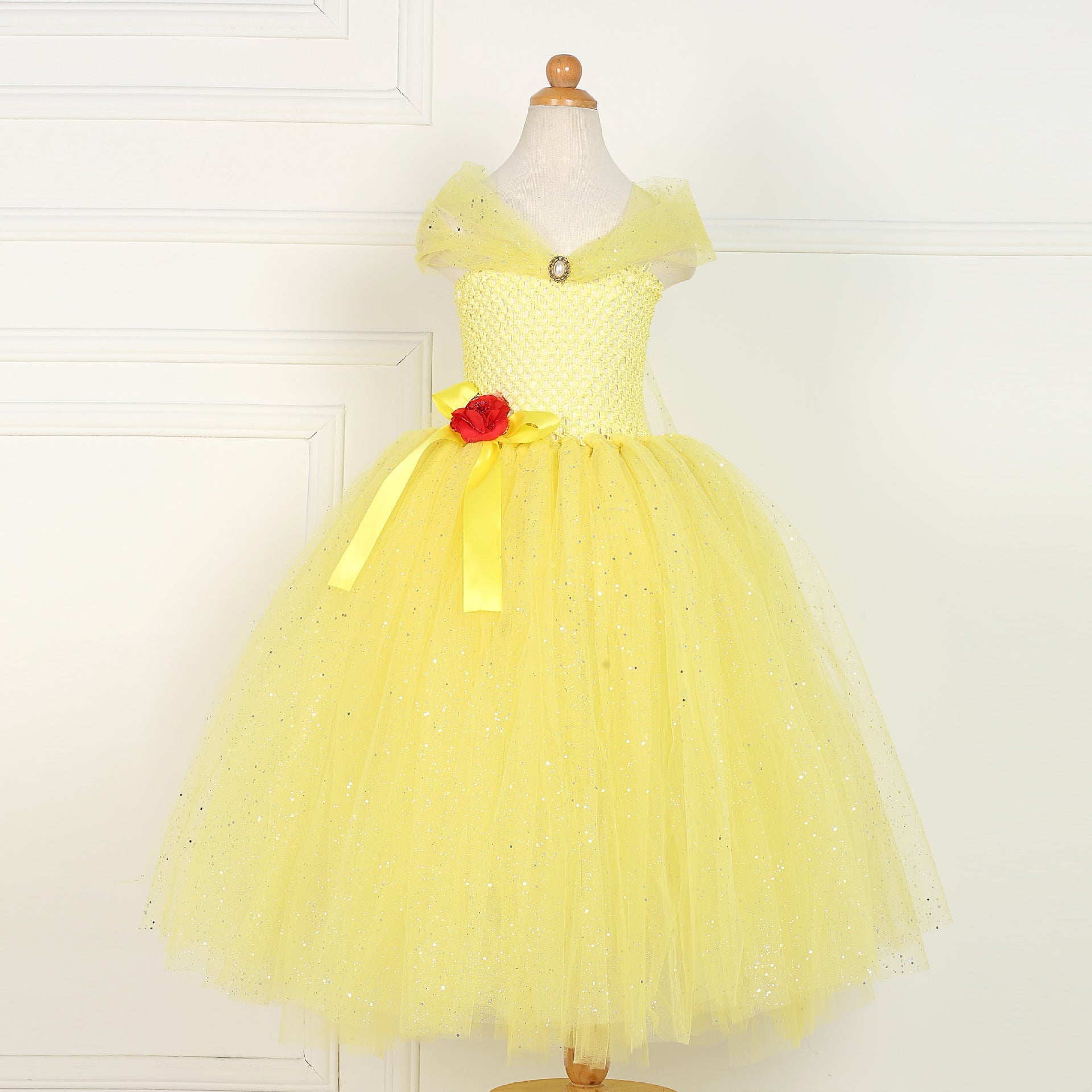 Kid Baby Girl Mesh Princess Fluffy Belle Beauty Cosplay Tutu Dress