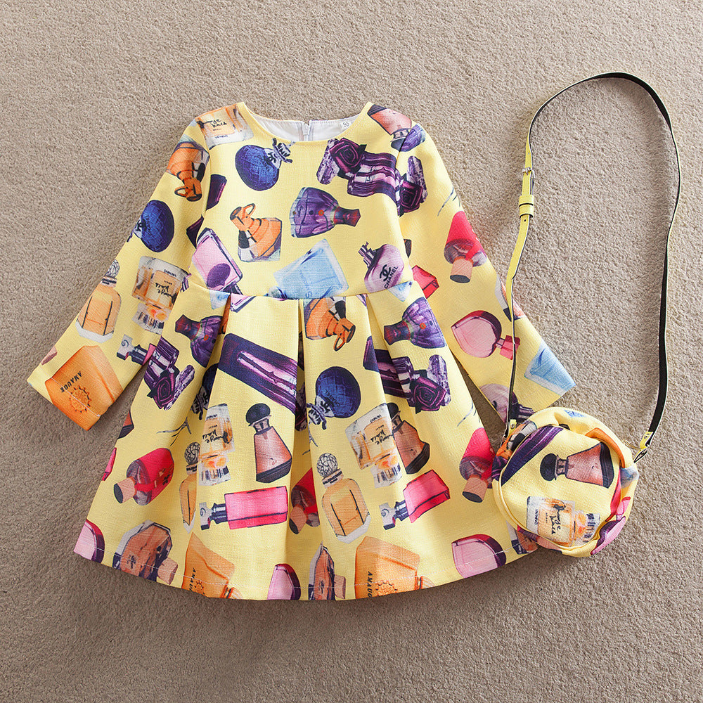 Kid Baby Girl Perfume Printed Flower Dress  2 Pcs