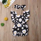Baby Girl Floral Ruffle Sleeve Backless Romper 2Pcs Outfit Set