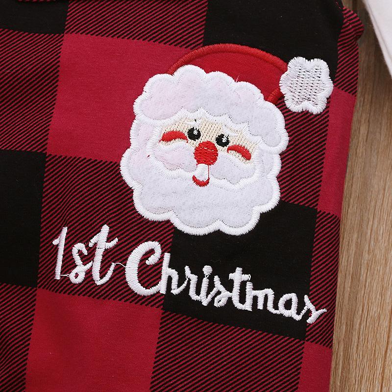 Baby Boy Girl White Long Sleeve Bow Tie Plaid 2 Pcs Set