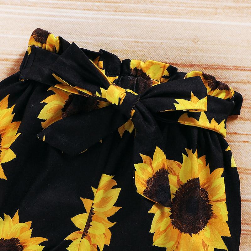 Baby Girls Ruffle Ribbed Sunflower Shorts 3 Pcs Set