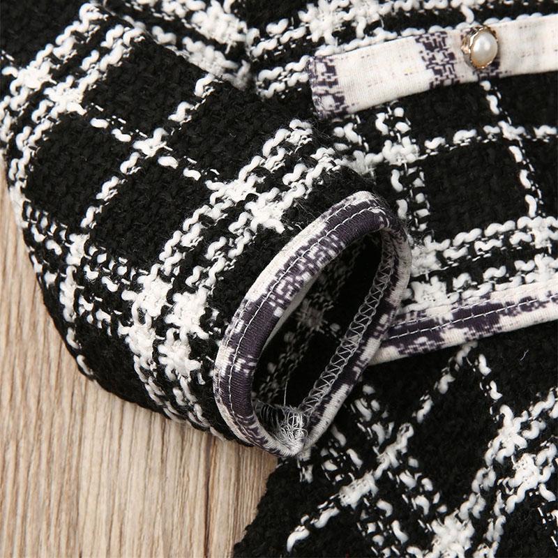 Toddler Baby Girl Long Sleeve Plaid Stitching Dress Set 2 Pcs