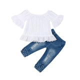 Toddler Baby Girl Fashion Off Shoulder Lace Pearl 2 Pcs Sets